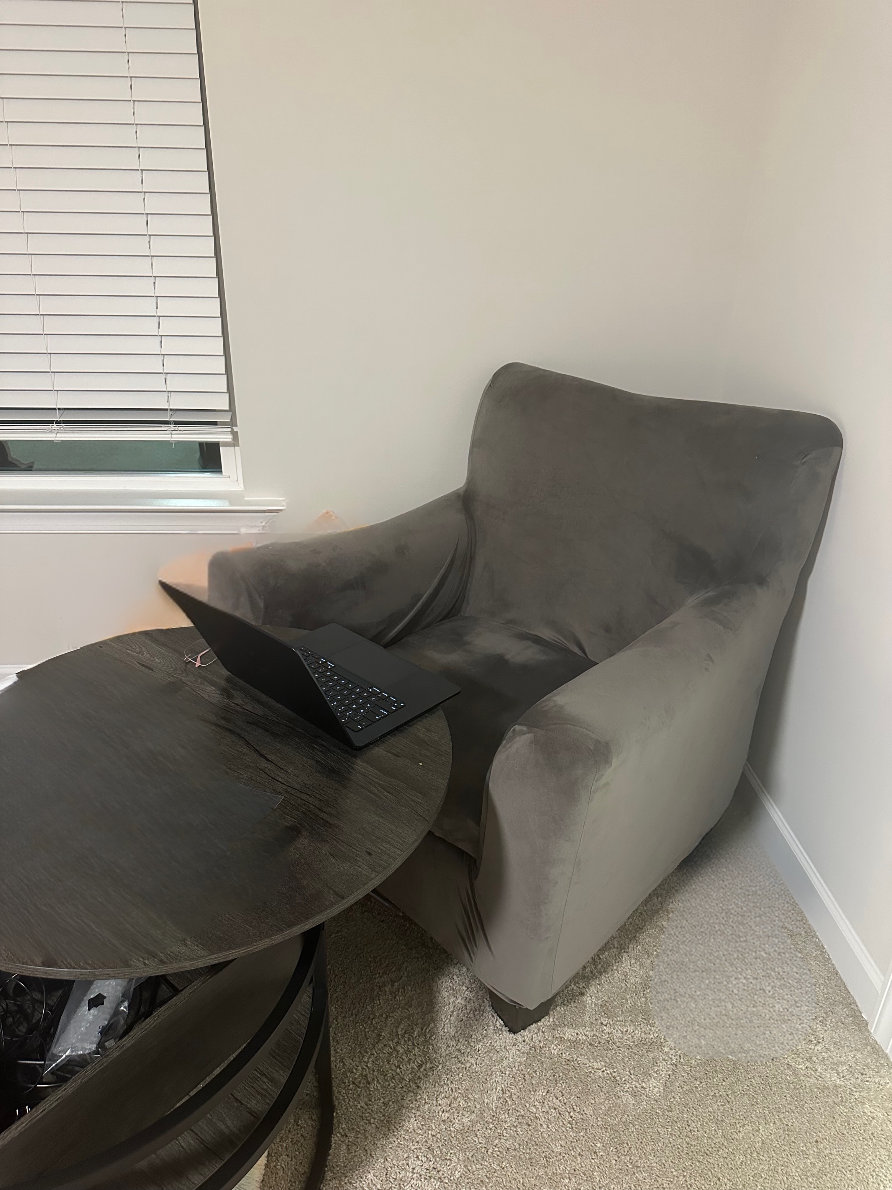 My bedroom chair and lift-top table setup